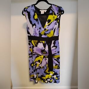 Maggy London Abstract Floral Waist Tie Midi Tank Dress - Purple, Yellow, Black